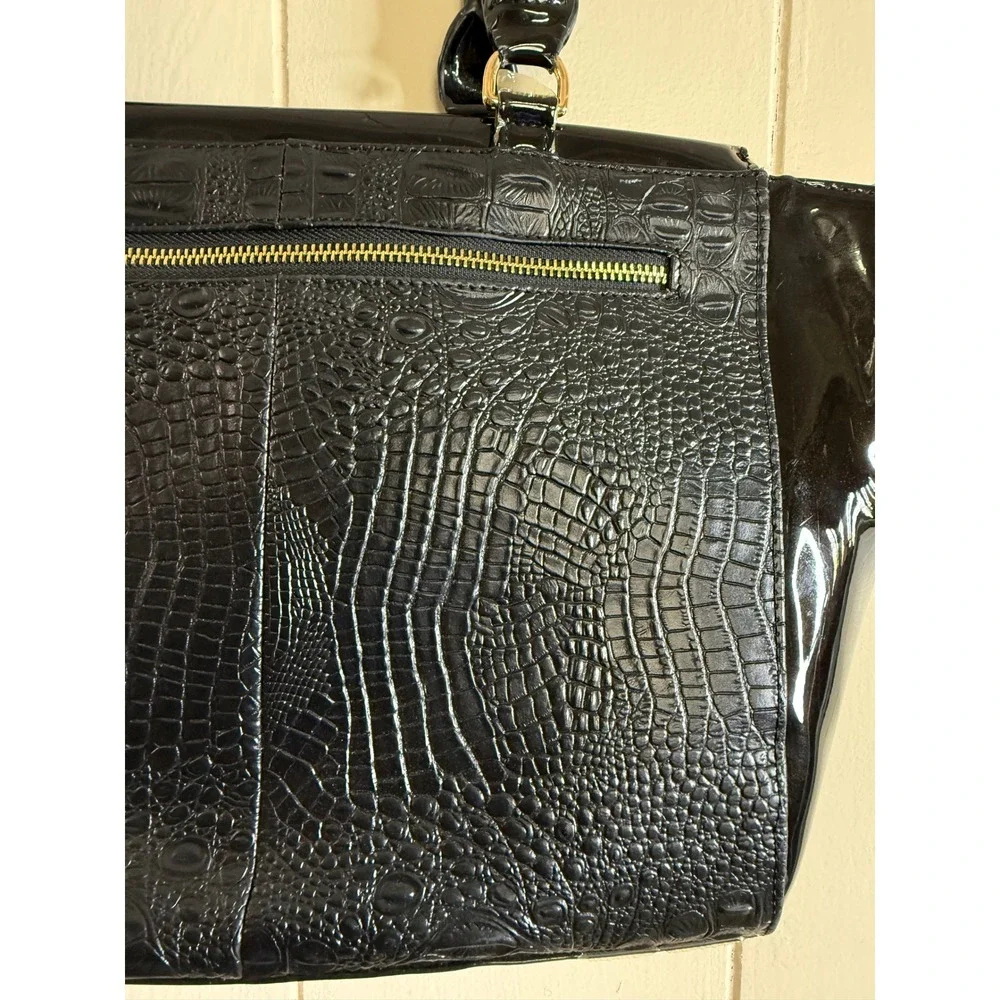 Stauer Satchel Shoulder‎ Bag Women's Black Croc Embossed Patent Leather Purse